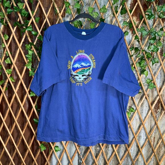 Vintage Y2K grateful Dead embroider 90s skull trippy t-shirt - Picture 1 of 4
